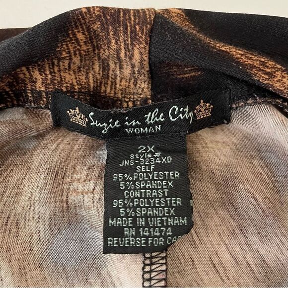 Suzie In The City Ruffle Blouse Waterfall Cardigan Animal Print 2-in-1 Top 2X - Picture 8 of 10